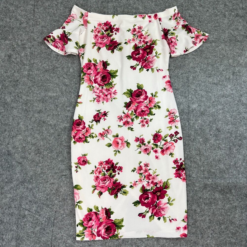 Bisou Bisou Michele Bohbot Womens Size 12 Off-Shoulder Pink Floral Bodycon Dress